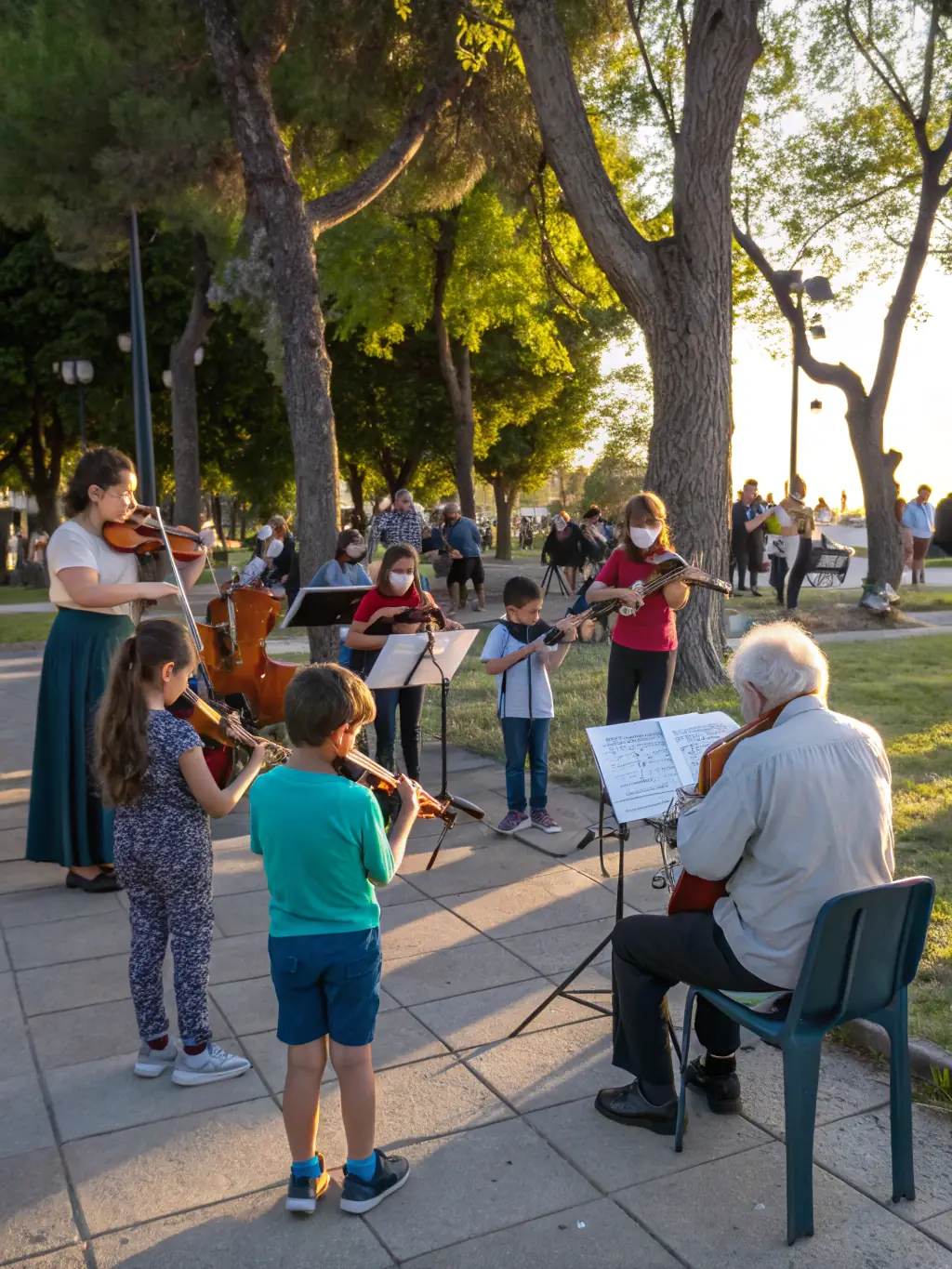 A photo of a string quartet performing in a local park, part of HIGHNOON's initiative to bring music to public spaces and make it accessible to everyone.