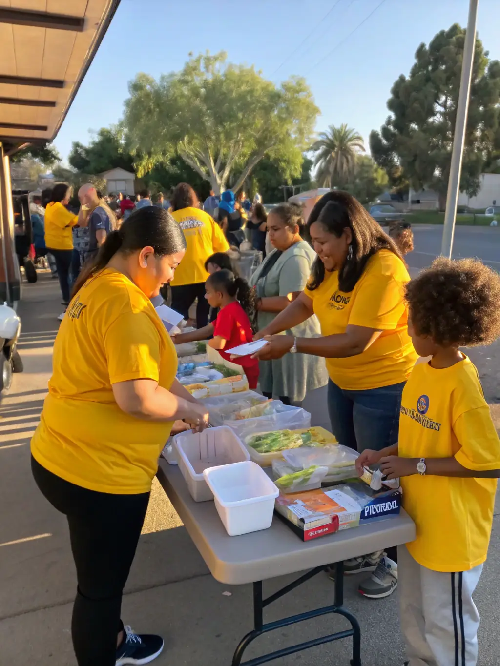 An image of a community outreach program supported by HIGHNOON, depicting volunteers interacting with local residents and promoting access to musical resources and education.